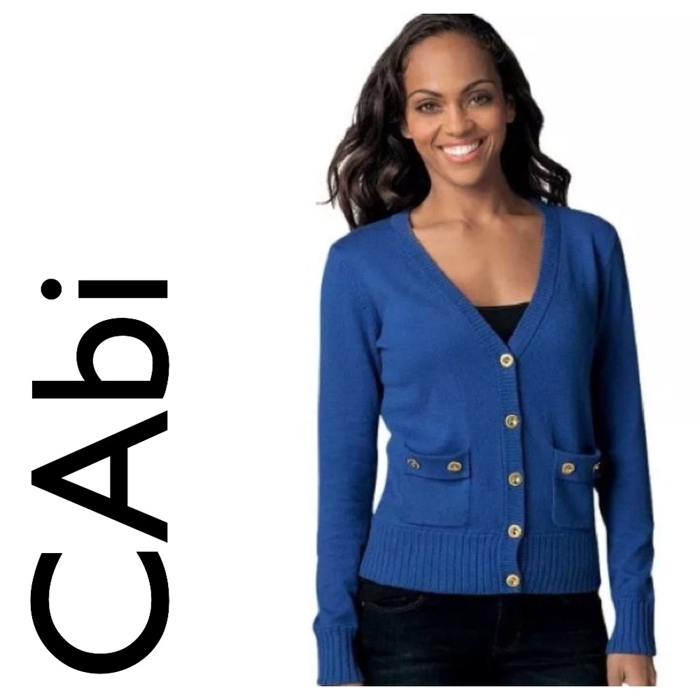Cabi Blue Gold Cadet Cardigan Button Up Sweater